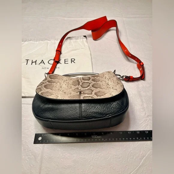 NWOT Thacker New York Snake Print Shoulder Bag - Black and Orange - Picture 2 of 15